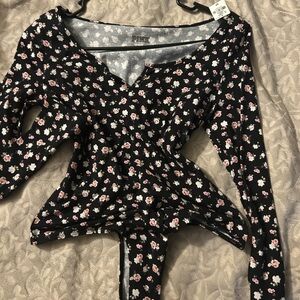 Victoria's Secret PINK Black Floral Top